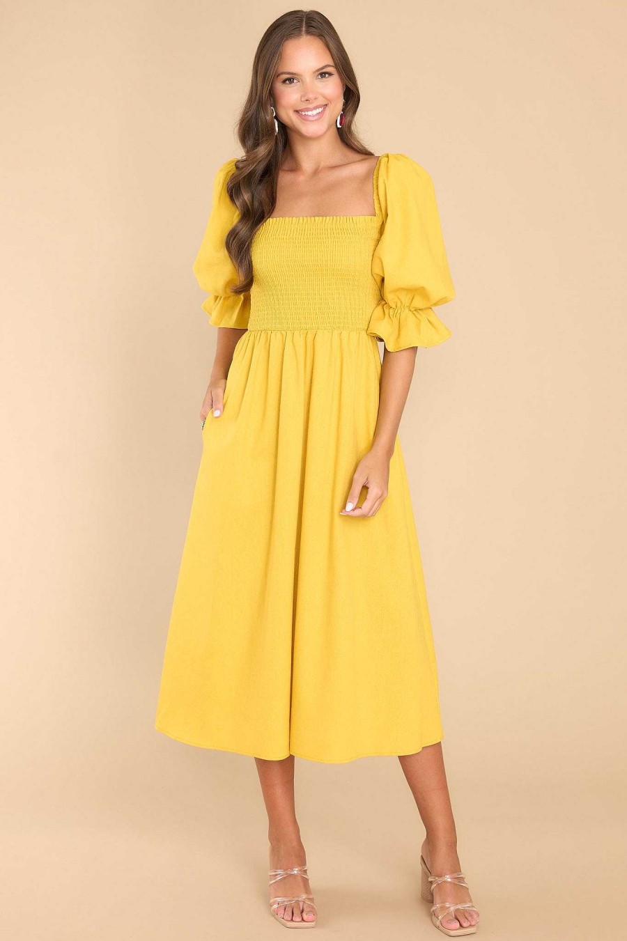 Clothing Aura Midi Dresses | Enjoy The View Sunset Midi Dress Yellow