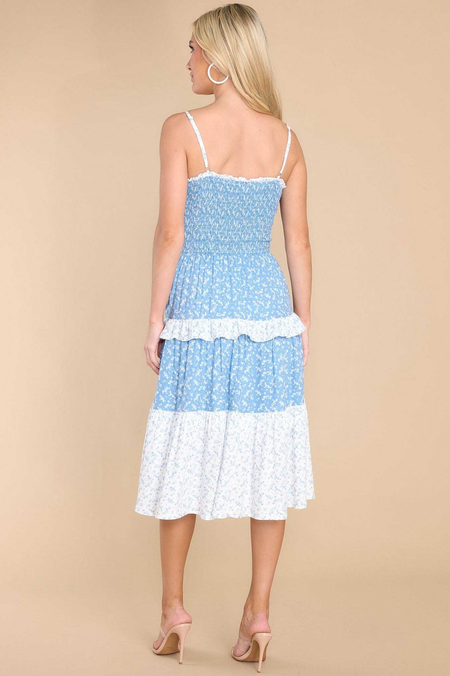 Clothing Red Dress Midi Dresses | Deep Roots Multi Floral Print Midi Dress Blue