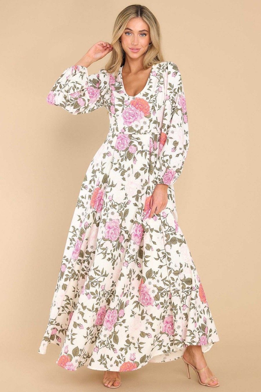 Clothing Aura Maxi Dresses | Real Change Floral Maxi Dress Ivory