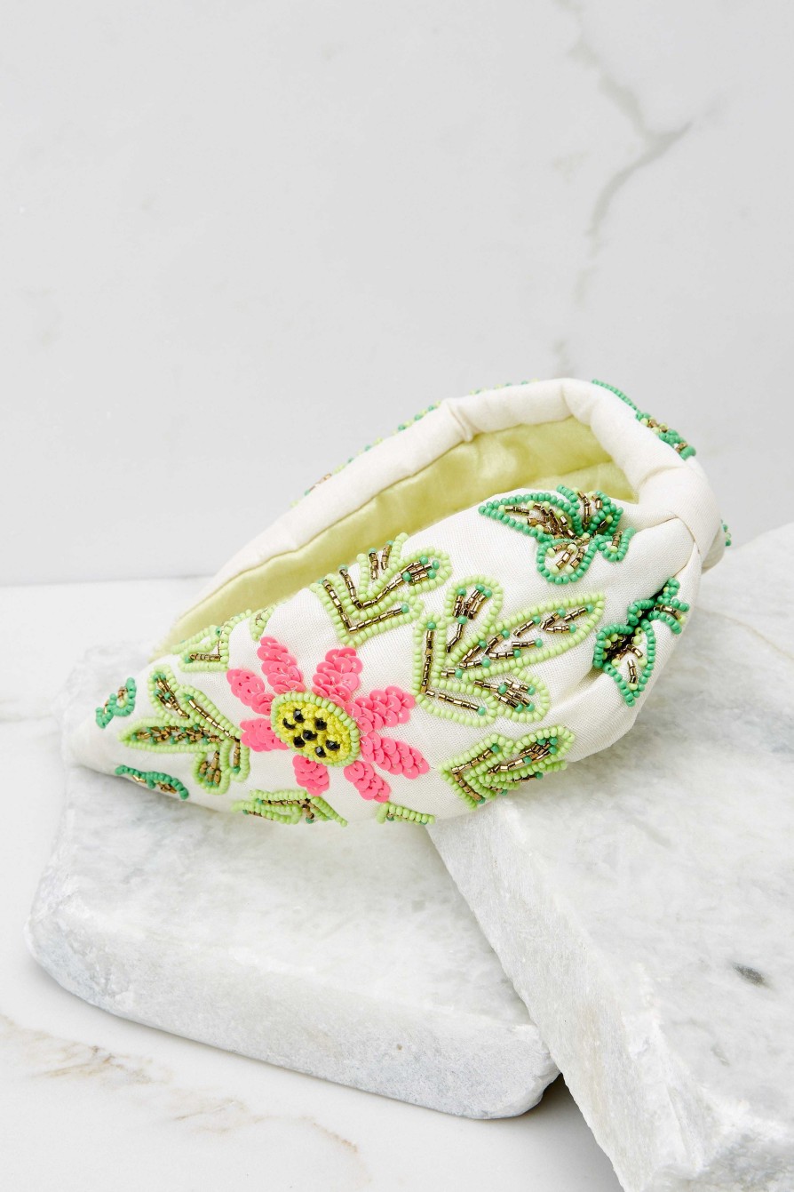 Accessories Red Dress Hair Accessories | Sparkle Of The Garden And Green Beaded Headband White