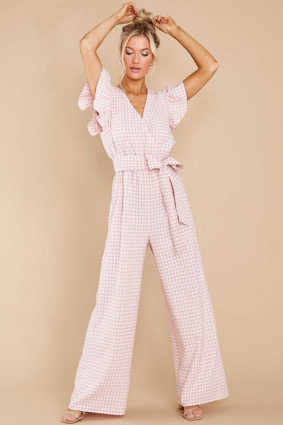 Clothing Aura Jumpsuits | Living In Your Mind Gingham Jumpsuit Pink
