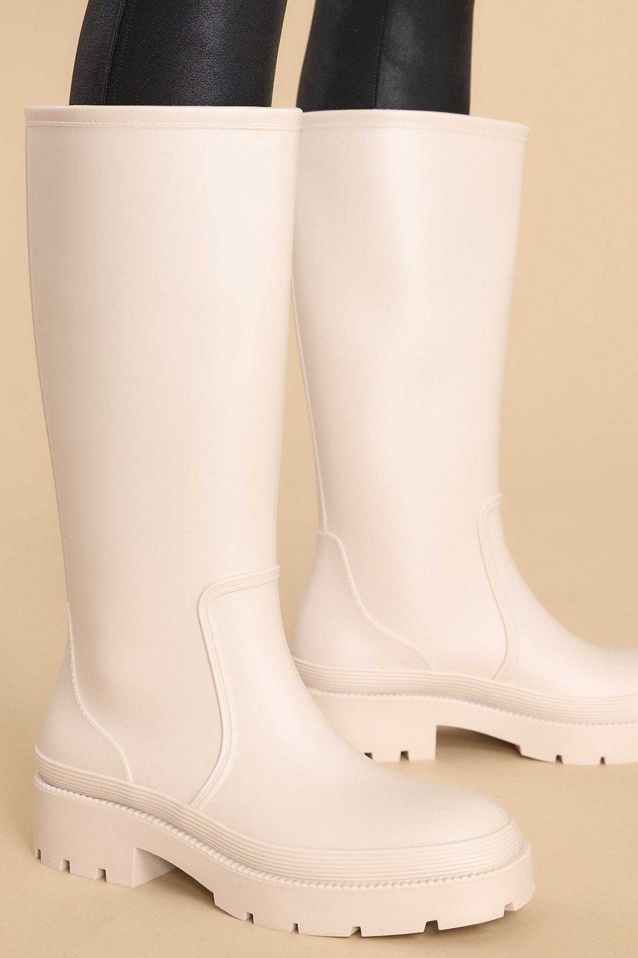 Shoes Red Dress Knee High Boots | Rainy Day Boots Ivory