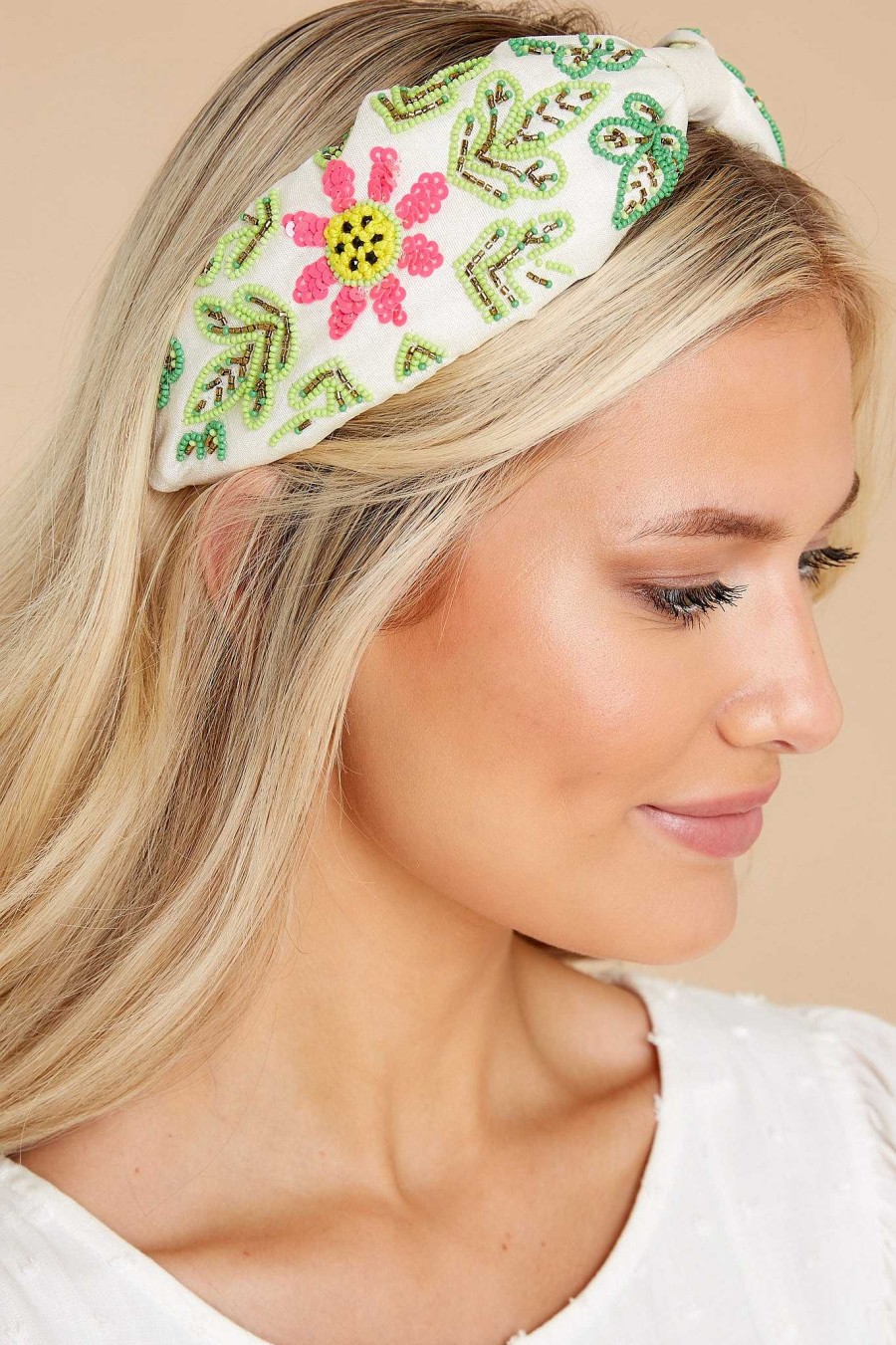 Accessories Red Dress Hair Accessories | Sparkle Of The Garden And Green Beaded Headband White