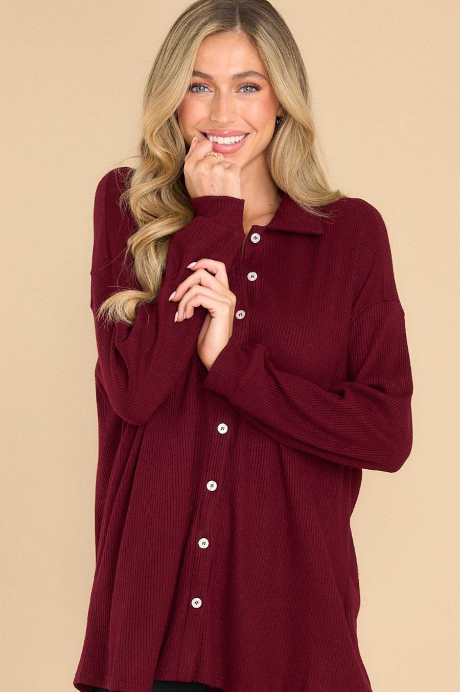 Clothing Red Dress Casual Tops | Set On You Top Burgundy
