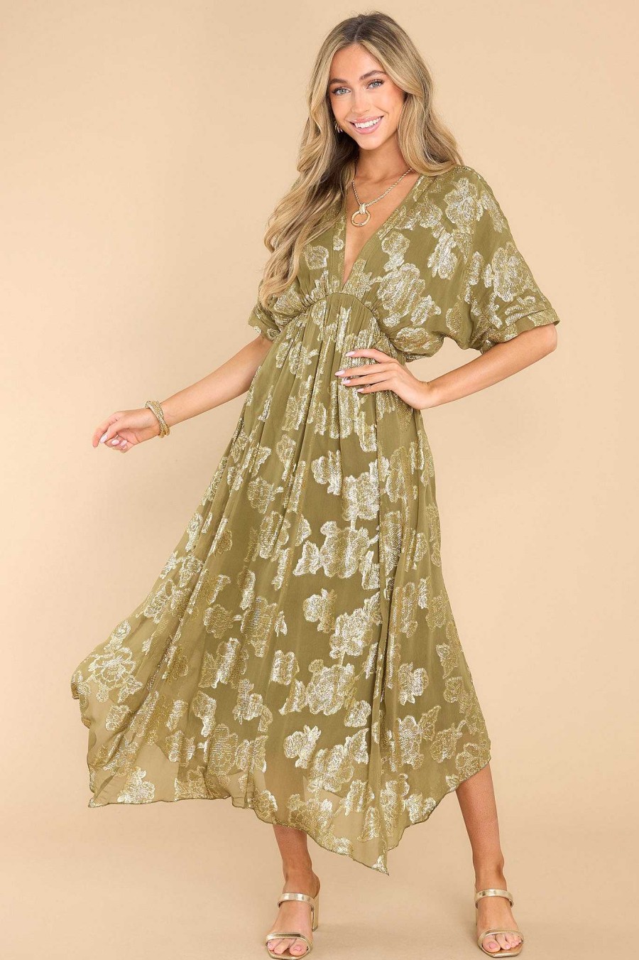 Clothing Red Dress Maxi Dresses | Look At Her Floral Maxi Dress Olive Green