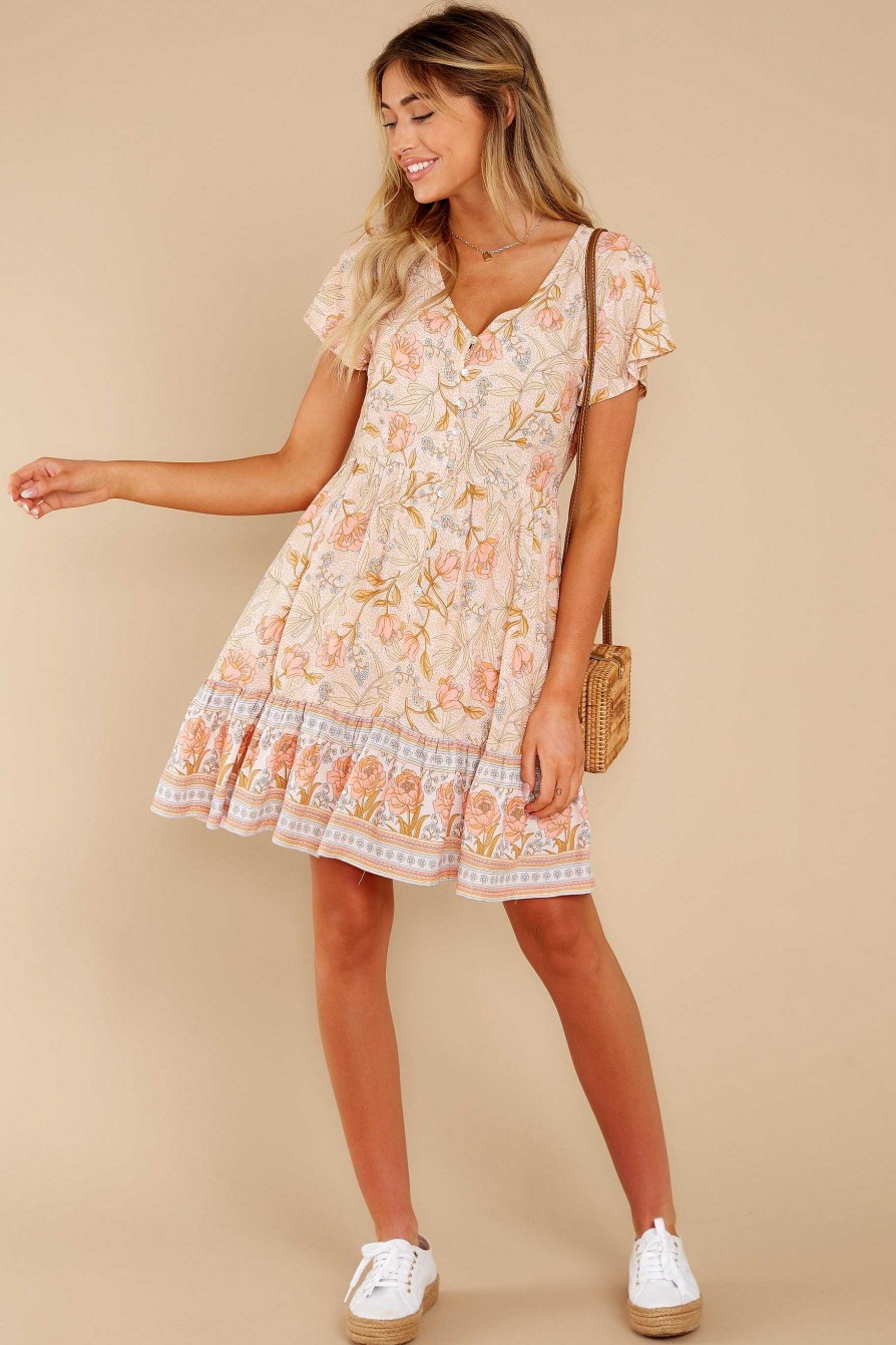 Clothing Aura Mini Dresses | Magnetic Hearts Peach Multi Floral Print Dress Orange