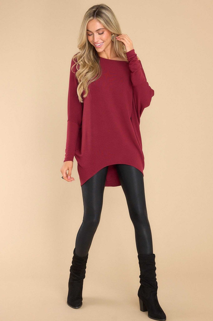 Clothing Red Dress Casual Tops | Take The Long Road Wine Top Red