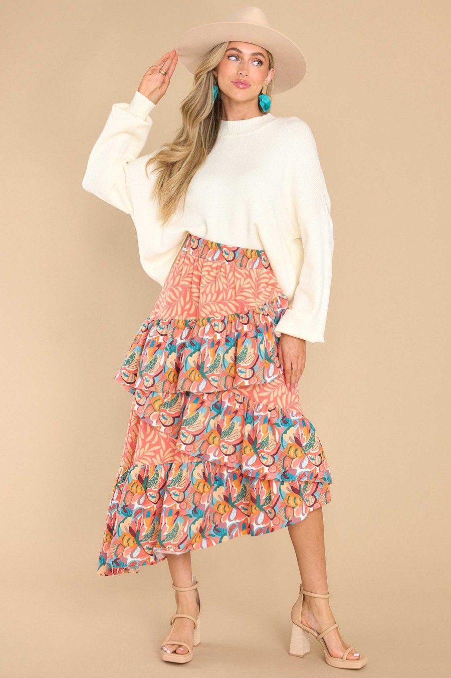 Clothing Aura Skirts | Sunset Horizon Hues Print Midi Skirt Multi