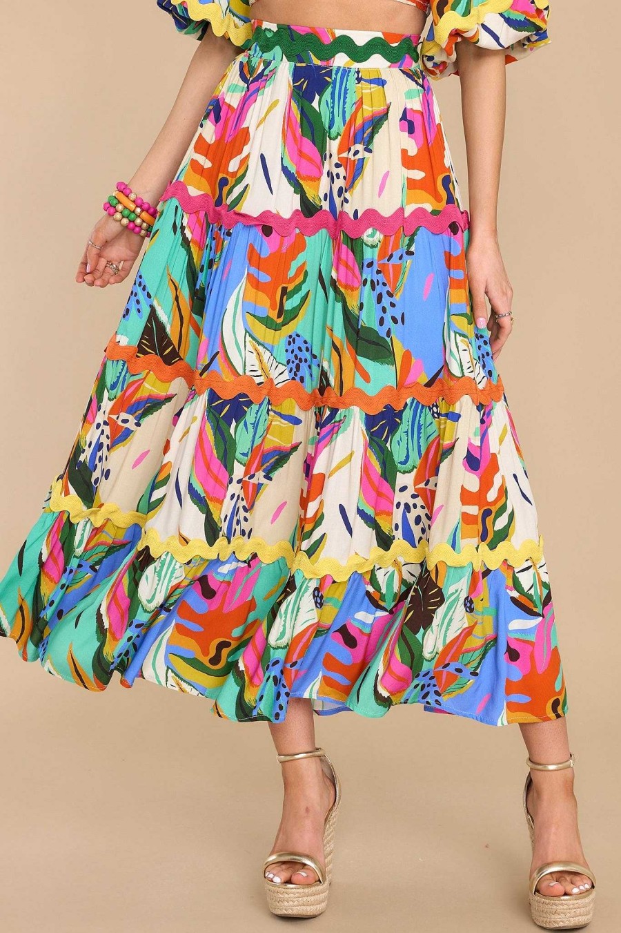 Clothing Palms Away Skirts | Pure Bliss Turquoise Print Skirt Multi