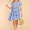 Clothing Red Dress Mini Dresses | Sweet Imagination Tropical Print Dress Blue