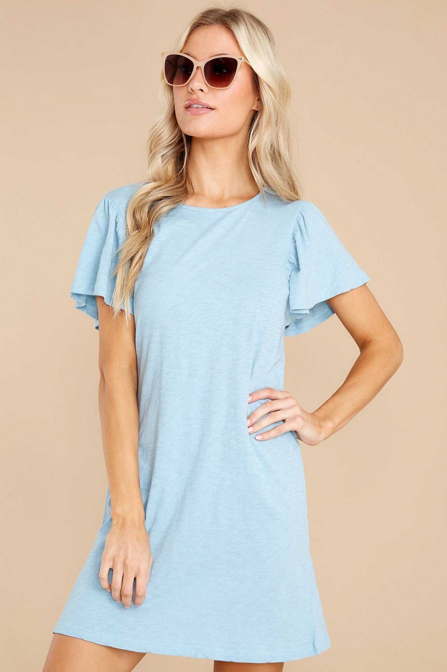 Clothing Z Supply Mini Dresses | Sofia Cotton Slub Dress Blue Agave