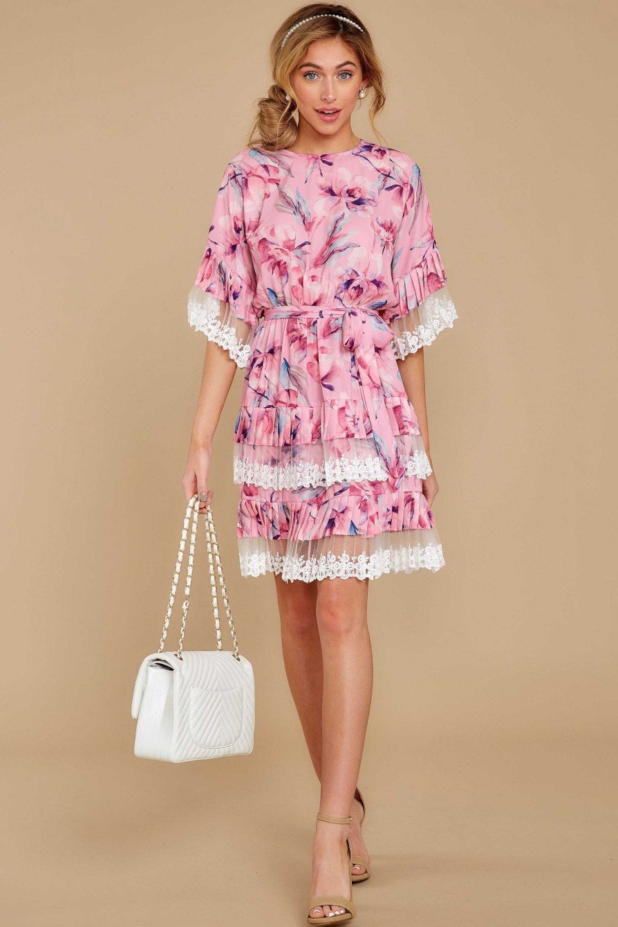 Clothing Red Dress Mini Dresses | Noticing This Floral Print Dress Pink