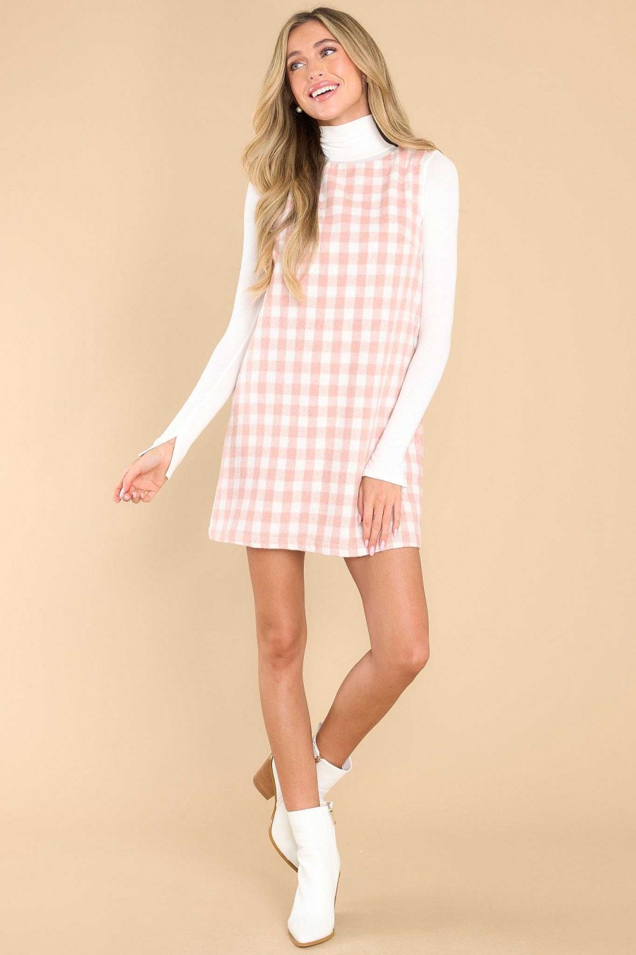Clothing Aura Mini Dresses | Choosing Joy Plaid Dress Light Pink