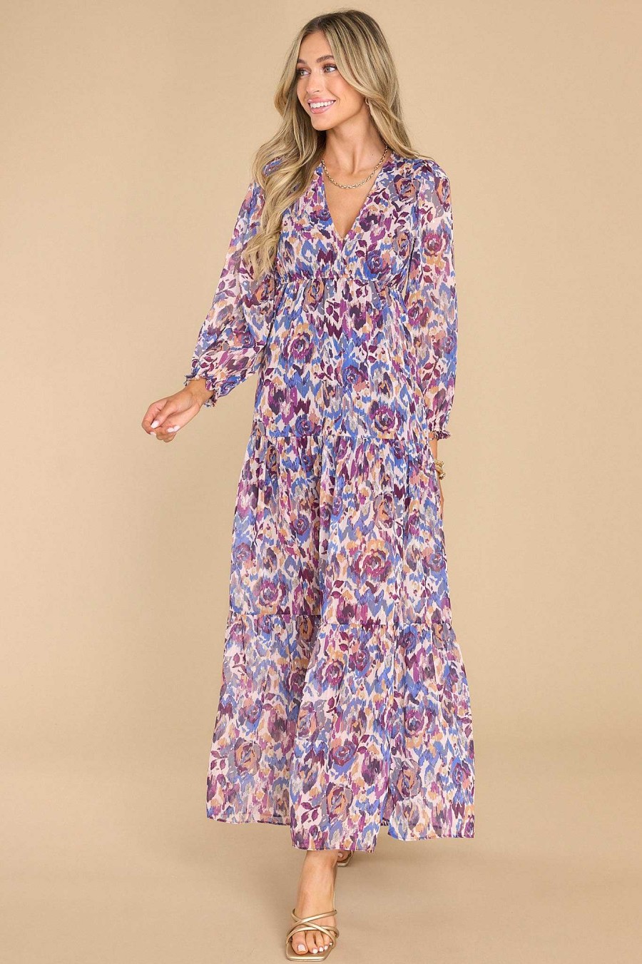Clothing Meet Me In Santorini Maxi Dresses | Tula Floral Print Maxi Dress Purple