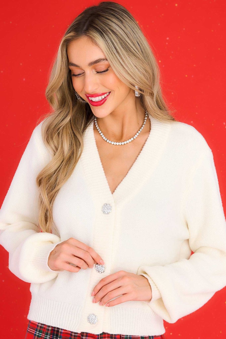 Clothing Red Dress Sweaters | Set The Pace Cardigan Ivory