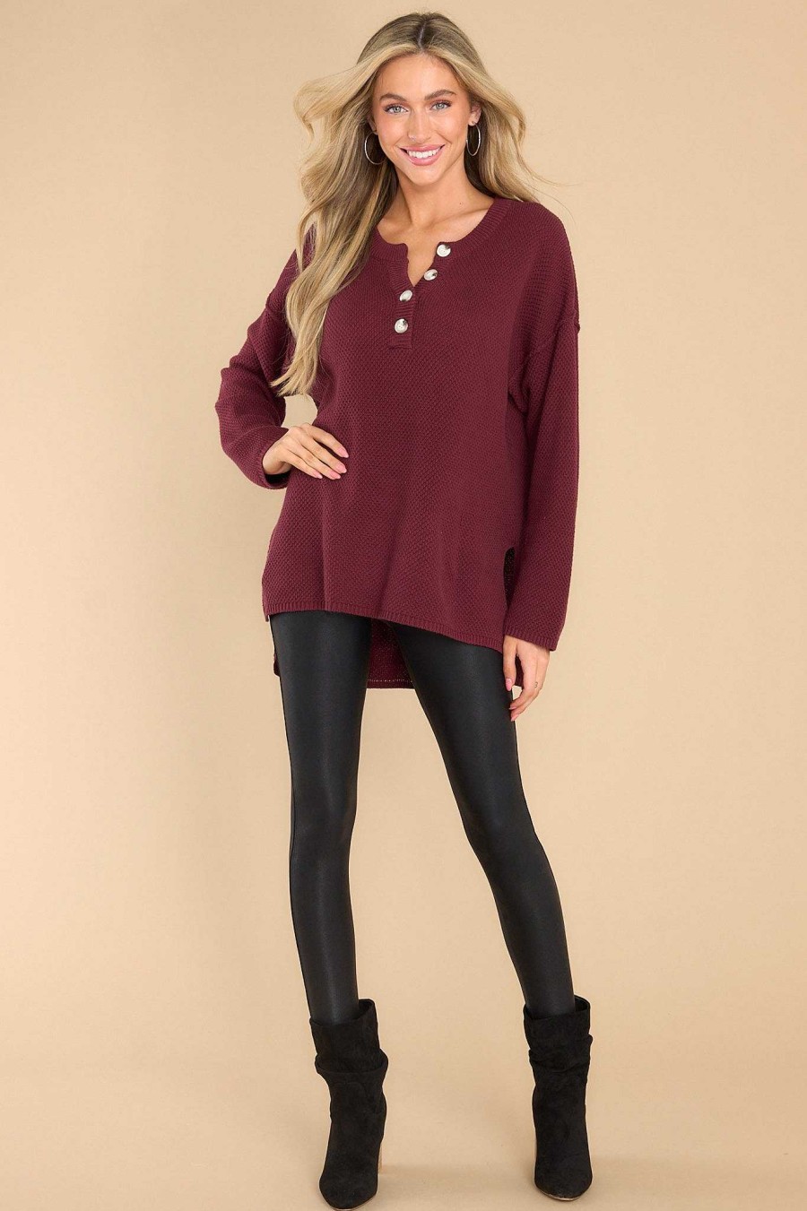 Clothing Red Dress Casual Tops | Fireside Chic Sweater Wine