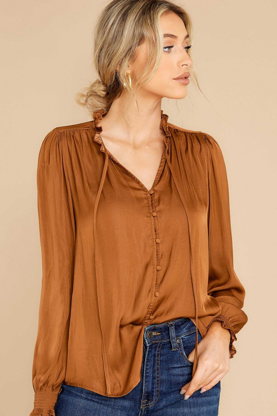 Clothing Red Dress Blouses & Shirts | Set The Mood Cinnamon Top Brown