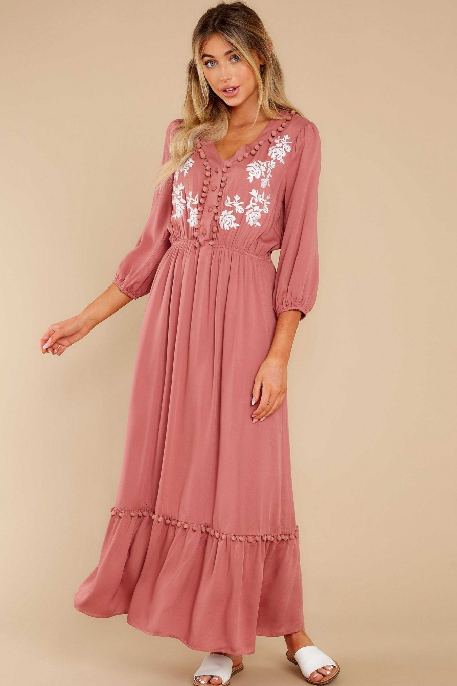 Clothing Aura Maxi Dresses | If She Wants It Embroidered Maxi Dress Dark Mauve