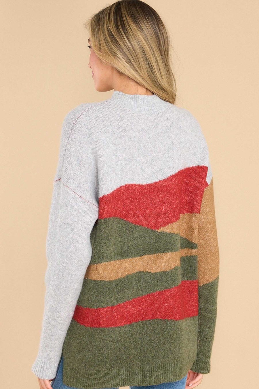 Clothing Red Dress Casual Tops | Warming Up To It Multi Sweater Olive