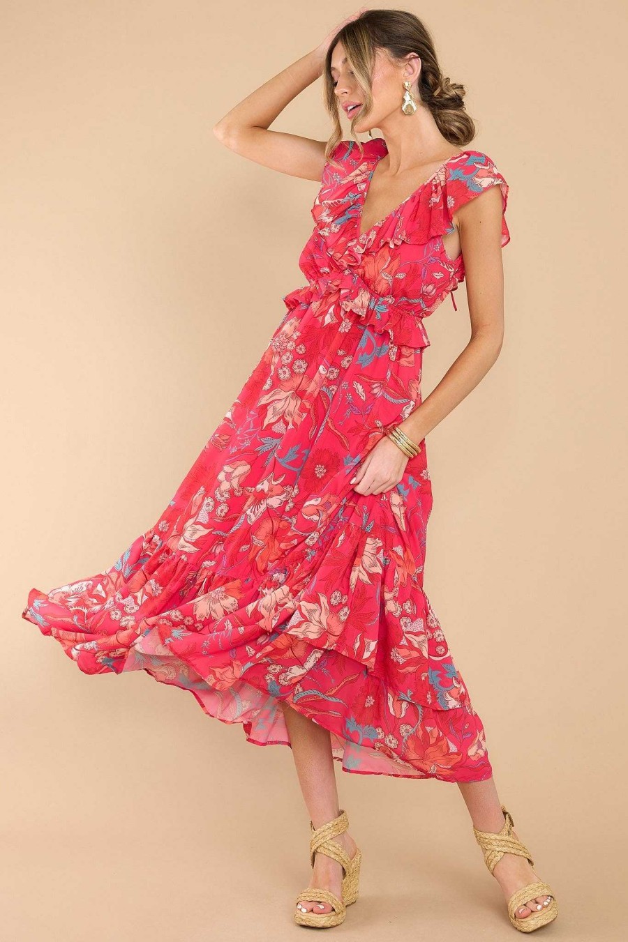 Clothing Red Dress Midi Dresses | Send My Love Multi Midi Dress Fuchsia