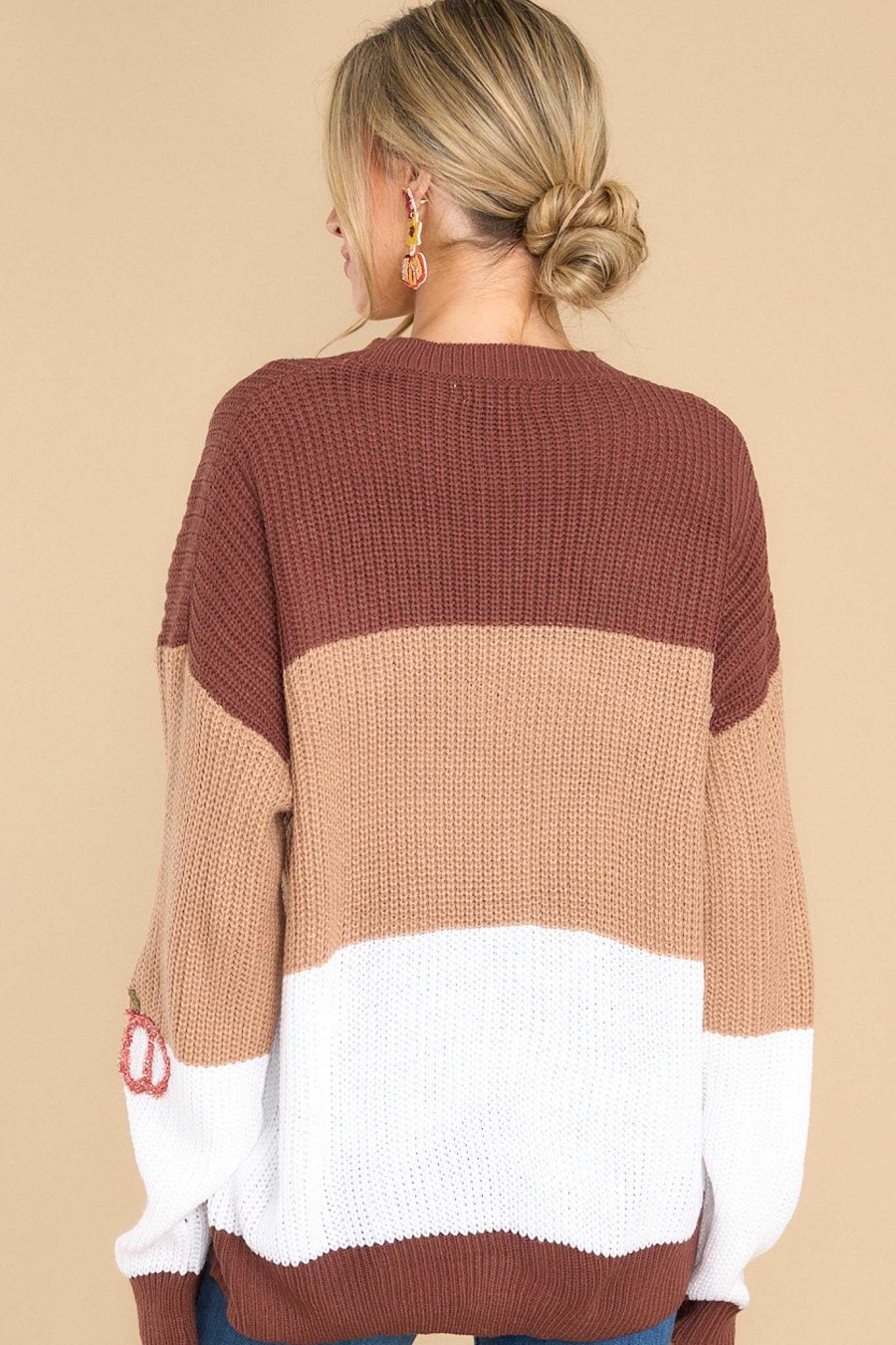 Clothing Red Dress Casual Tops | Harvest Hues Multi Print Sweater Brown