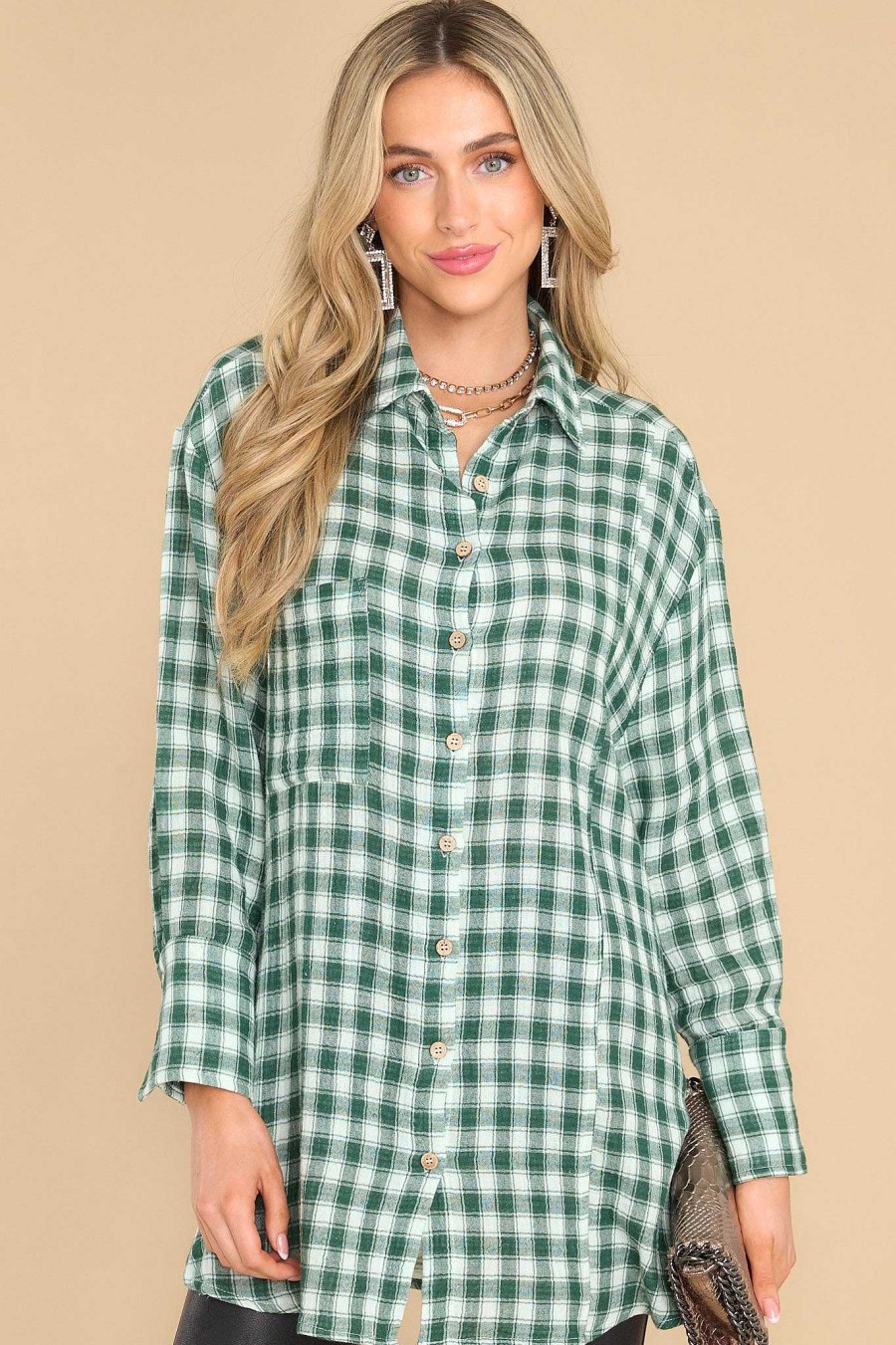 Clothing Red Dress Casual Tops | Word To The Wise Plaid Top Forest Green