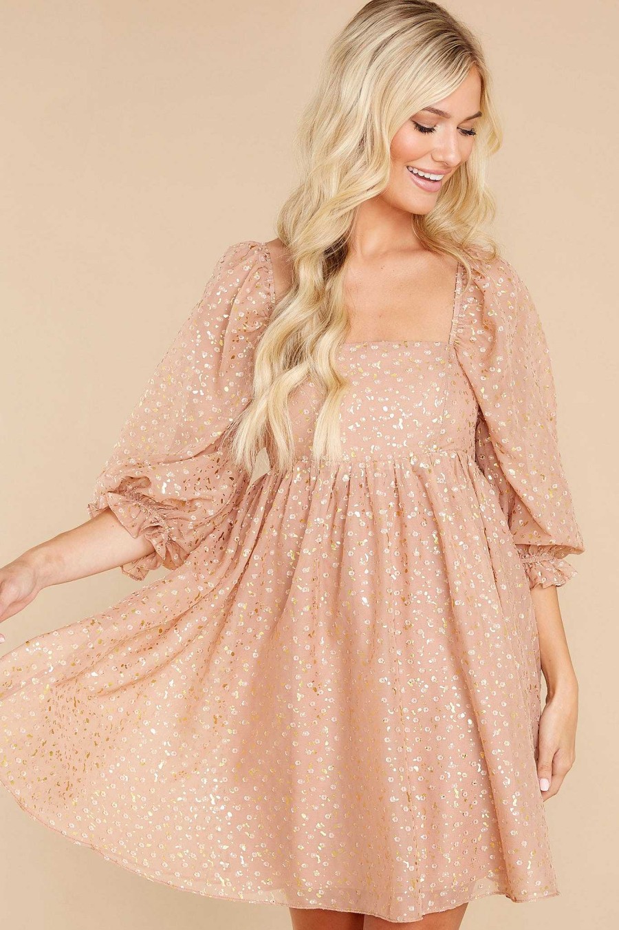 Clothing Red Dress Mini Dresses | Gracefully Gilded Tan And Dress Gold