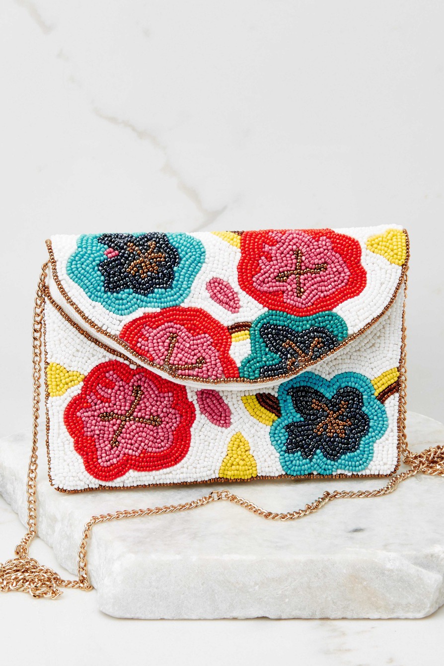 Accessories Red Dress Clutches & Pouches | Soft Petal Kiss Multi Beaded Mini Clutch White