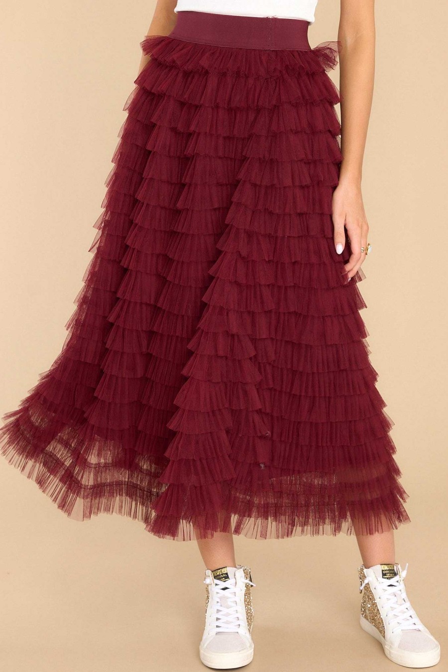 Clothing Aura Skirts | Good Luck Charm Midi Skirt Burgundy
