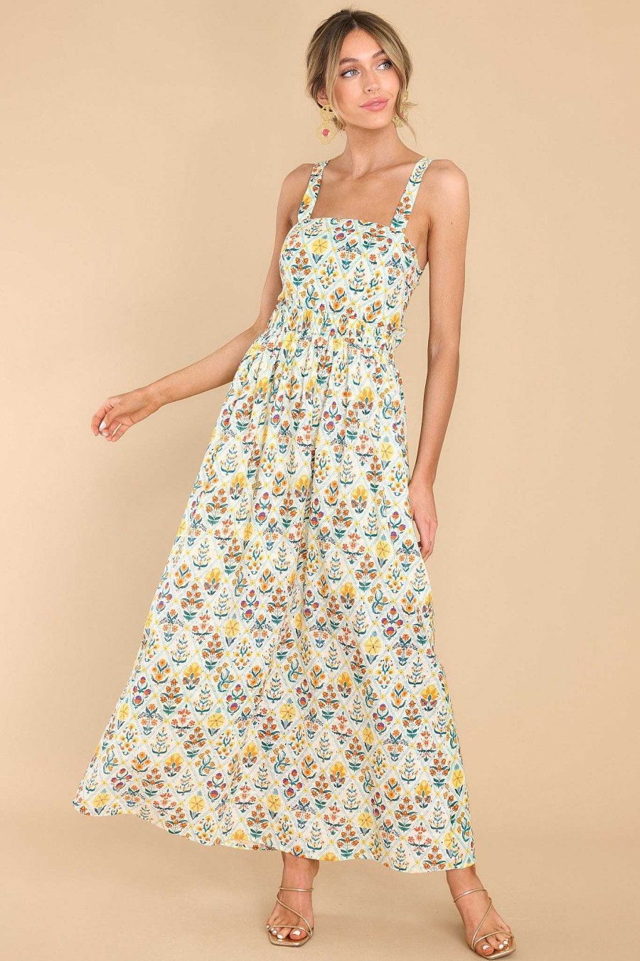 Clothing Red Dress Maxi Dresses | Imagine That Floral Print Maxi Dress Ivory