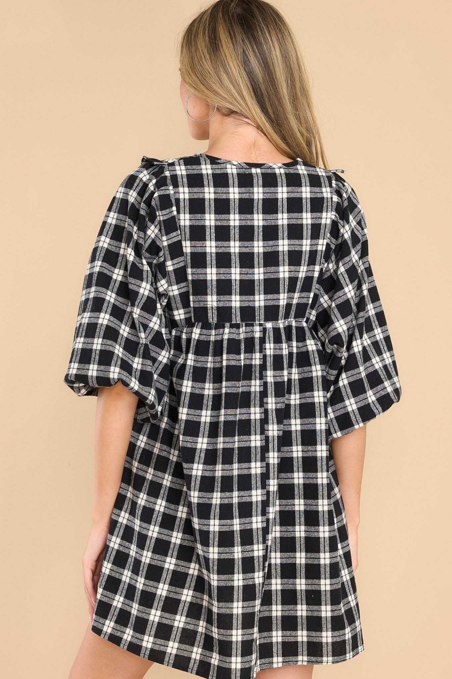 Clothing Red Dress Mini Dresses | Pinky Promise Plaid Dress Black