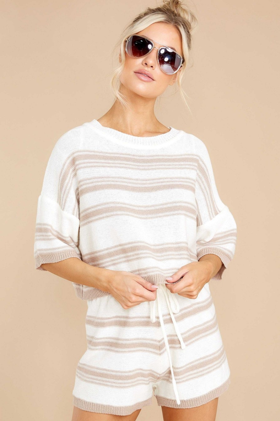 Clothing Red Dress Two Piece Sets | Love Of Lattes Ivory Stripe Two Piece Set Beige