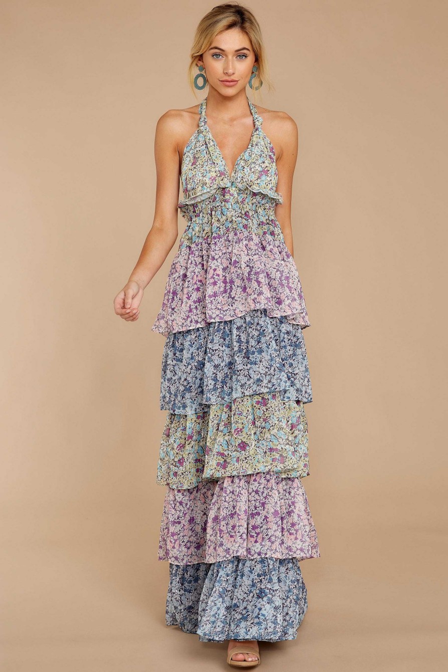 Clothing Luxxel Maxi Dresses | One Vine Day Violet Floral Print Maxi Dress Purple