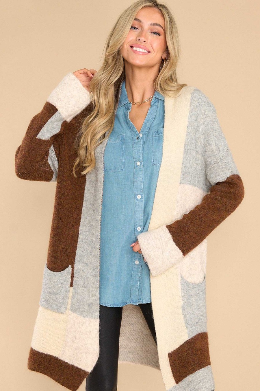 Clothing Fable Sweaters | Pieces Of Love Colorblock Cardigan Chocolate