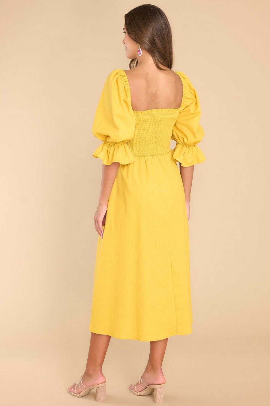 Clothing Aura Midi Dresses | Enjoy The View Sunset Midi Dress Yellow