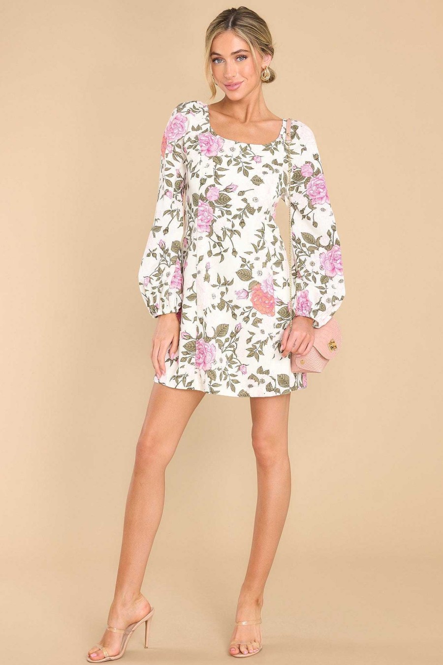 Clothing Aura Mini Dresses | A Fine Day Floral Dress Ivory