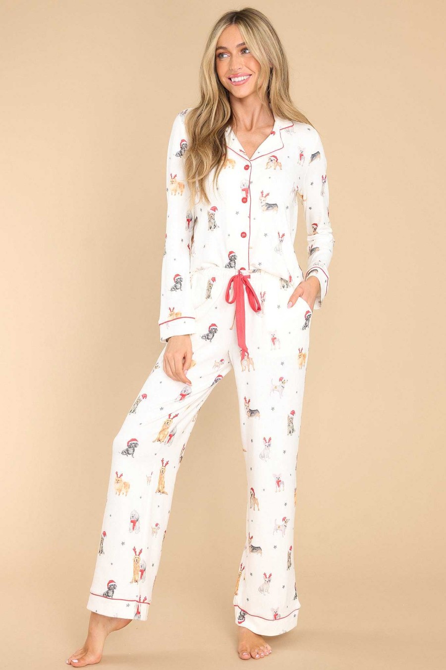 Clothing PJ Salvage Casual Tops | Stars & Paws Pj Top Ivory