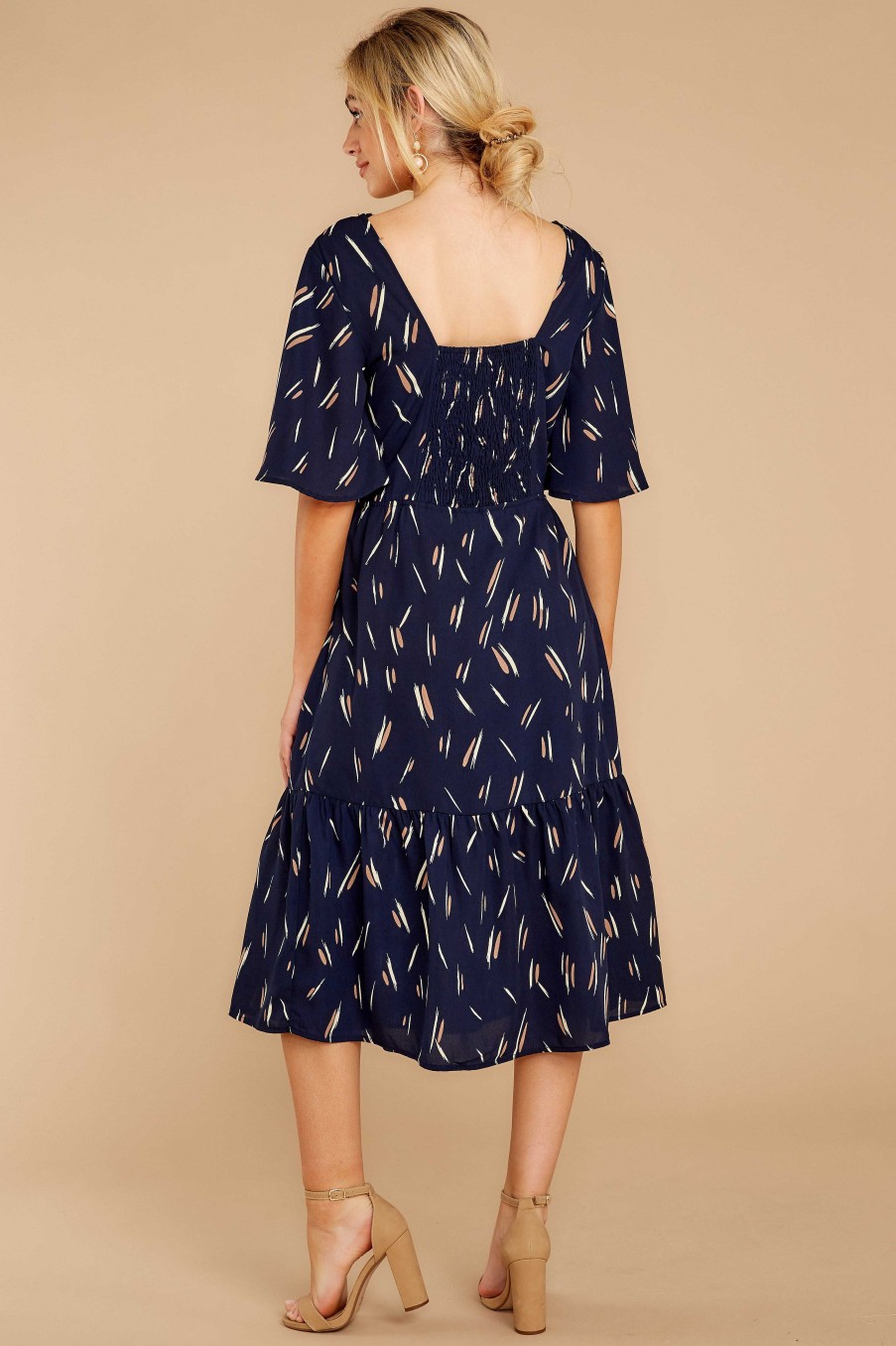 Clothing Very J Midi Dresses | Paint The Hills Blue Print Midi Dress Navy