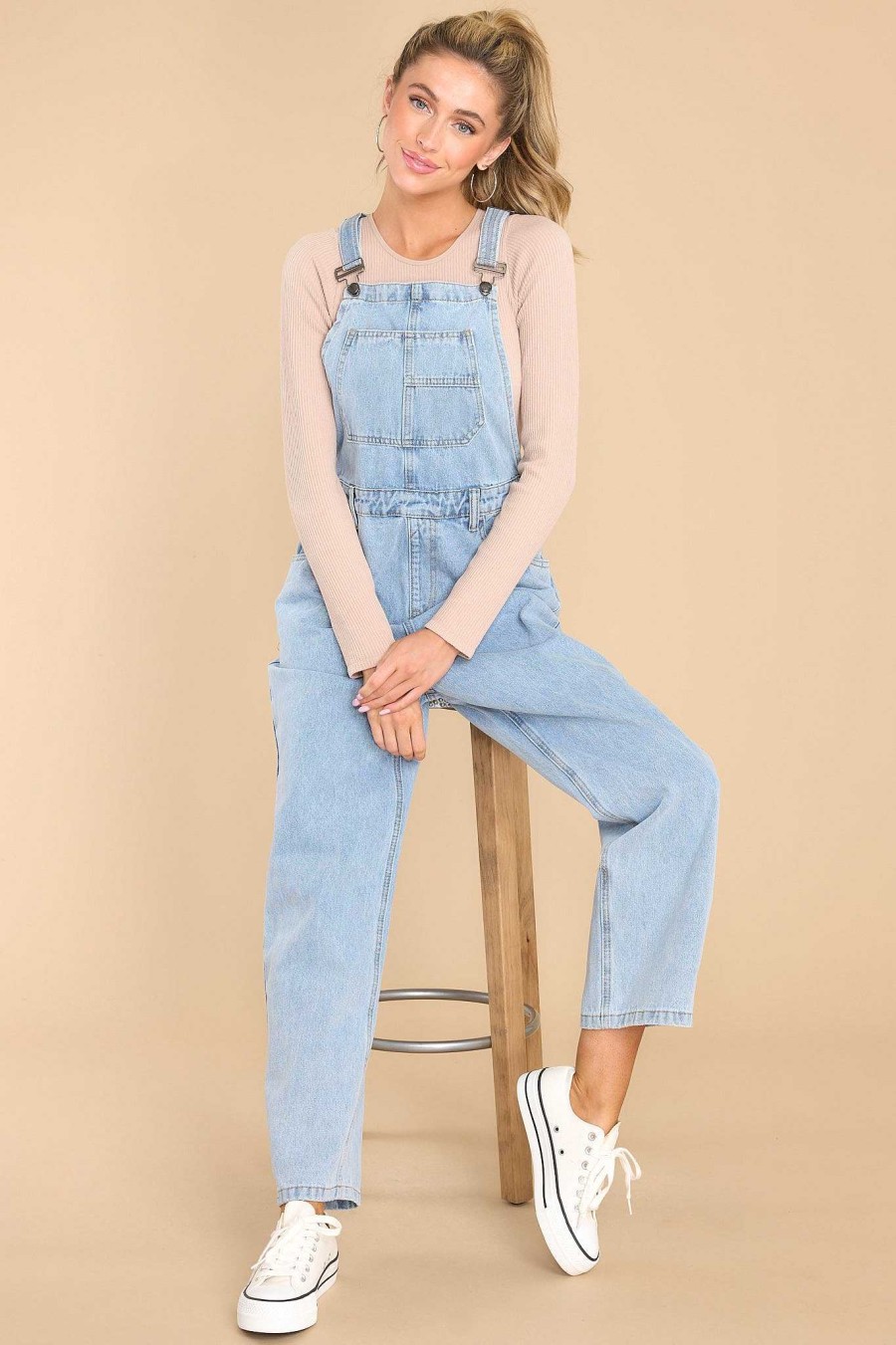 Clothing Red Dress Overalls | Incredible Aspirations Denim Overalls Light Wash