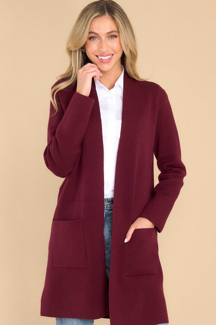 Clothing Red Dress Casual Tops | Replay The Night Cardigan Wine