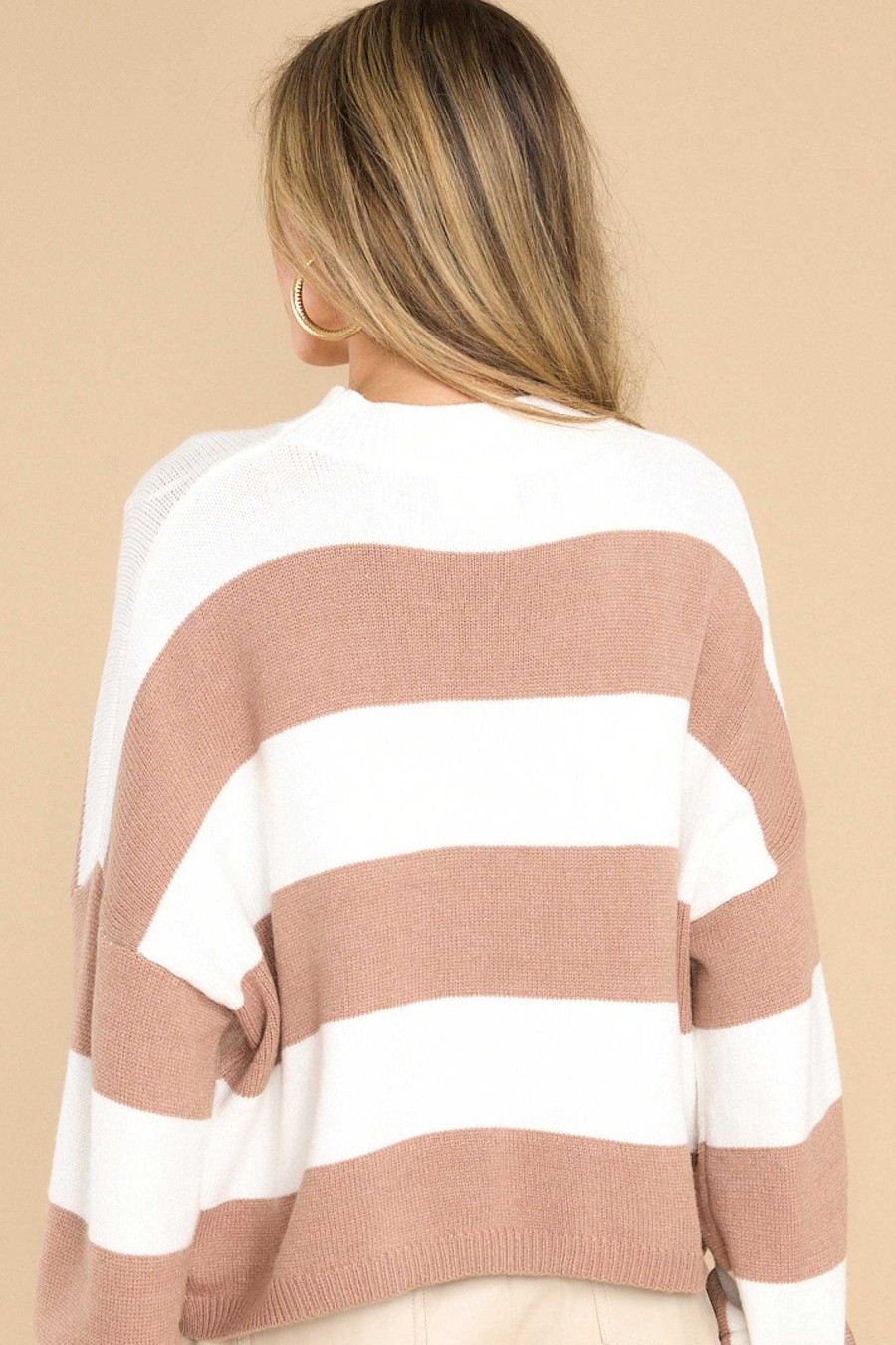 Clothing Red Dress Casual Tops | For A While Stripe Sweater Brown