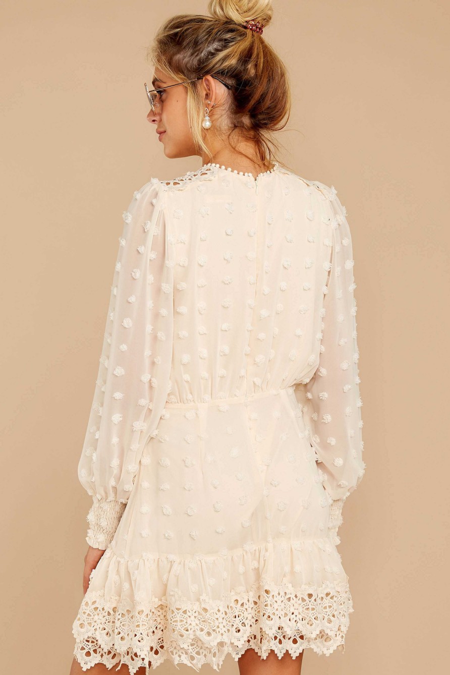 Clothing Just Me Long Sleeve Dresses | All Dressed Up Lace Dress Cream
