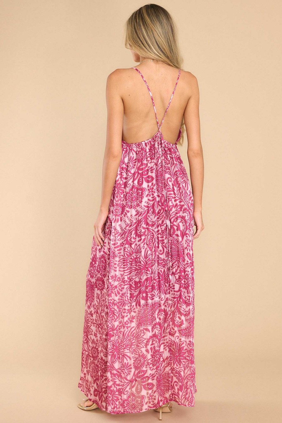 Clothing Meet Me In Santorini Maxi Dresses | Azure Magenta Gold Maxi Dress Print