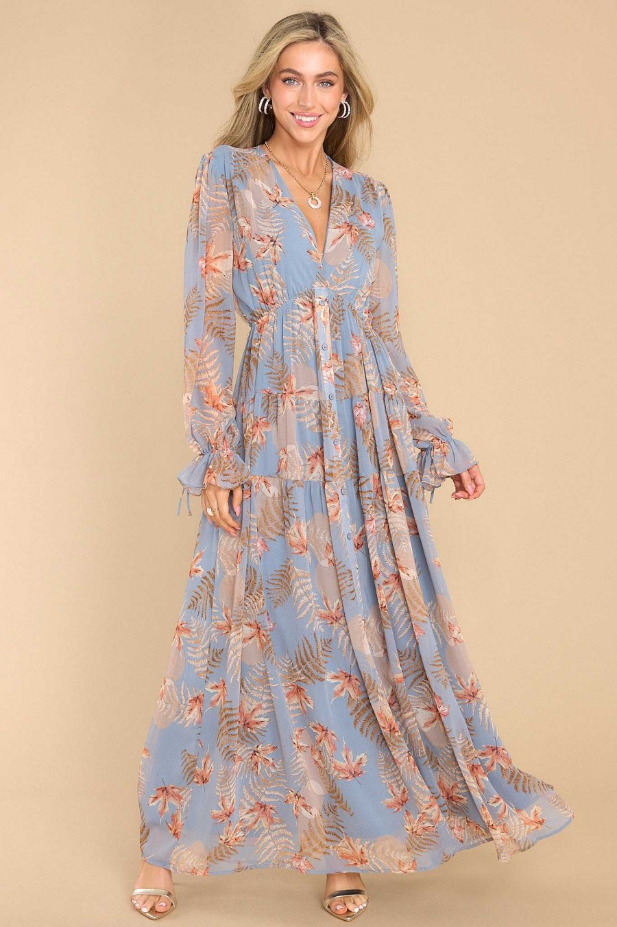 Clothing Red Dress Maxi Dresses | Enchanting Touch Print Maxi Dress Sky Blue