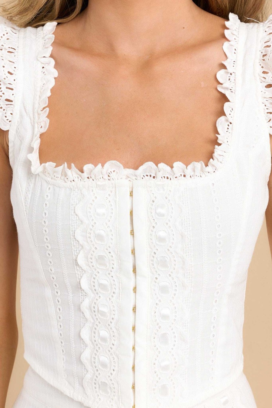 Clothing Aura Casual Tops | Looking My Best Eyelet Corset Top White