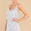 Clothing Red Dress Mini Dresses | Always Shine Fringe Dress Silver