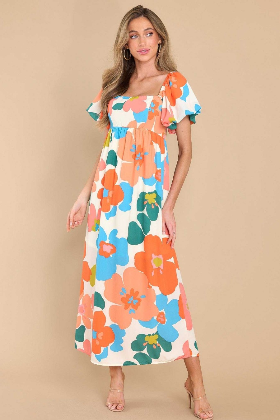 Clothing Red Dress Maxi Dresses | Little Lovely Floral Print Maxi Dress Ivory