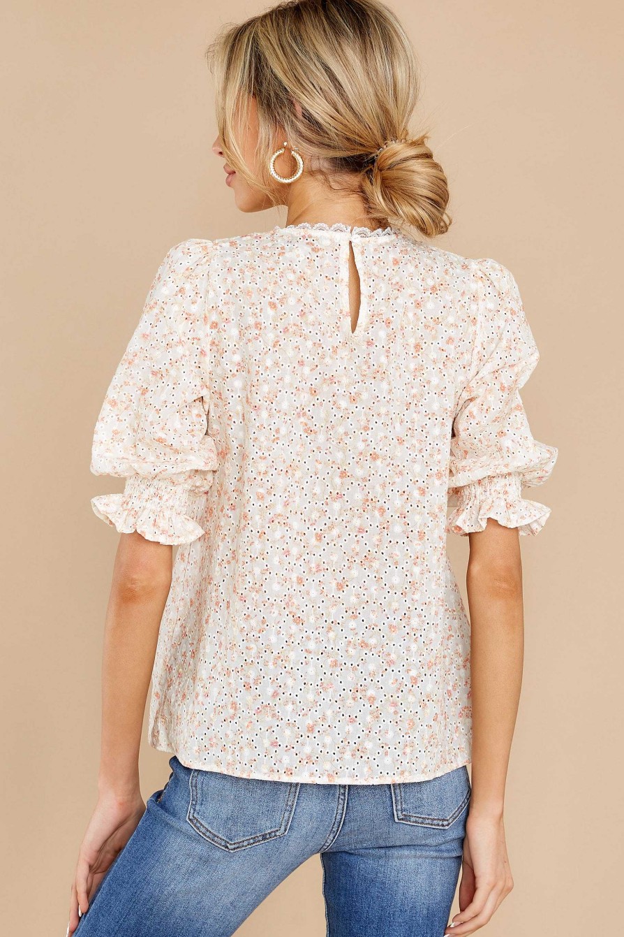 Clothing Aura Blouses & Shirts | Spring Up Daisy And Orange Floral Top Ivory