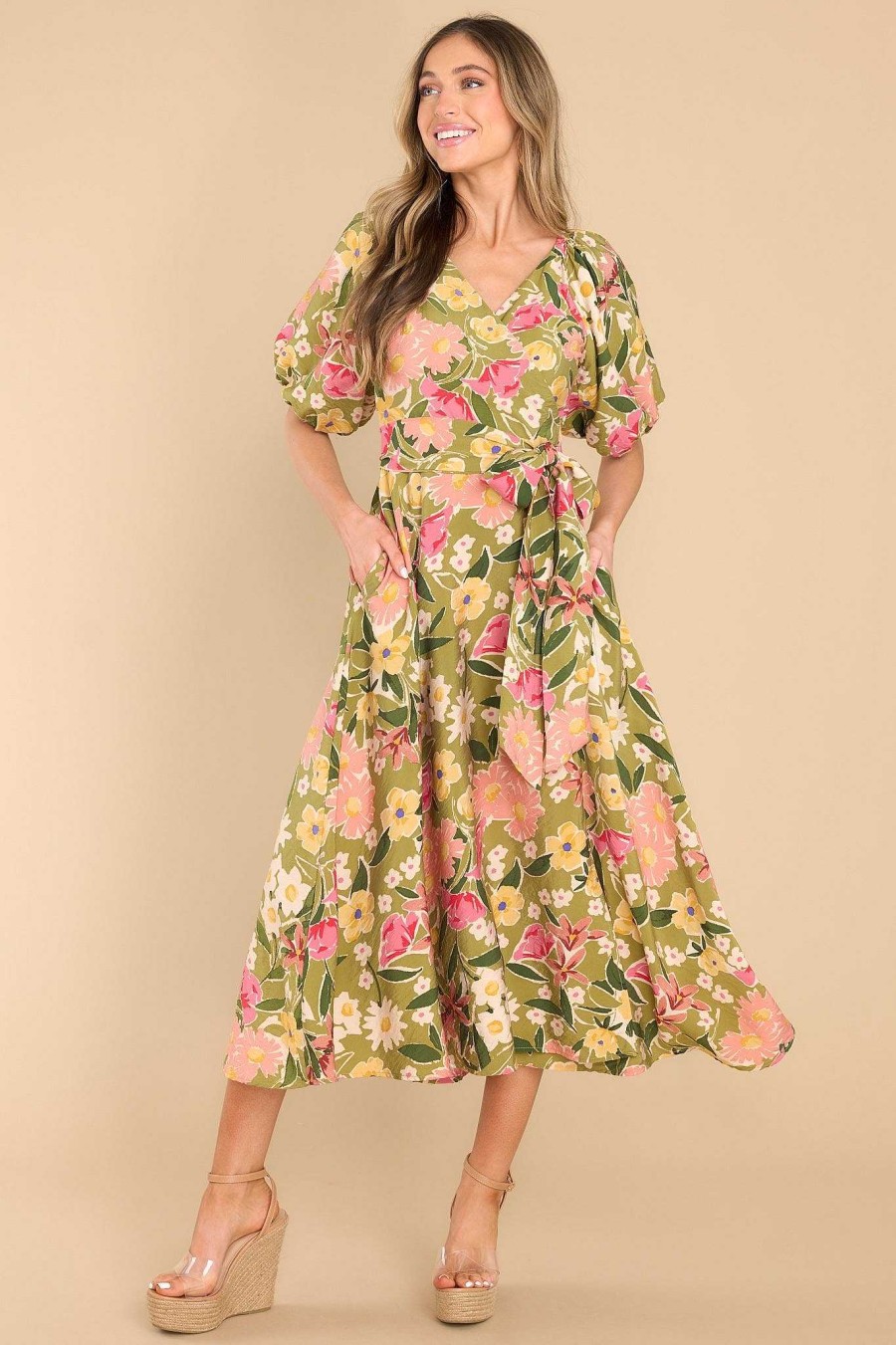 Clothing Red Dress Midi Dresses | All Is Well Floral Midi Dress Green