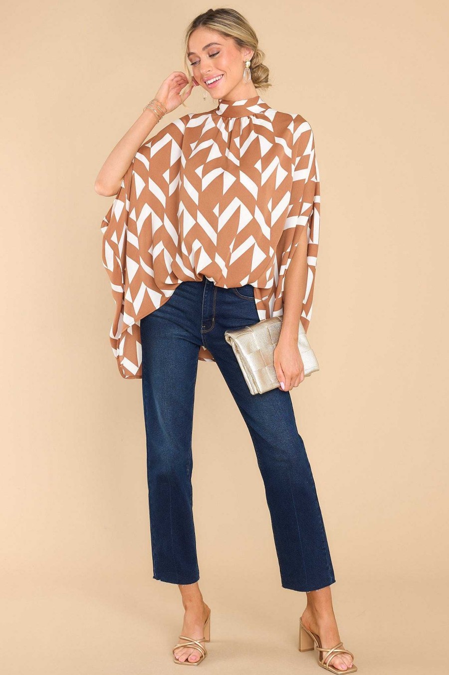 Clothing Red Dress Blouses & Shirts | Living For Me Print Blouse Tan
